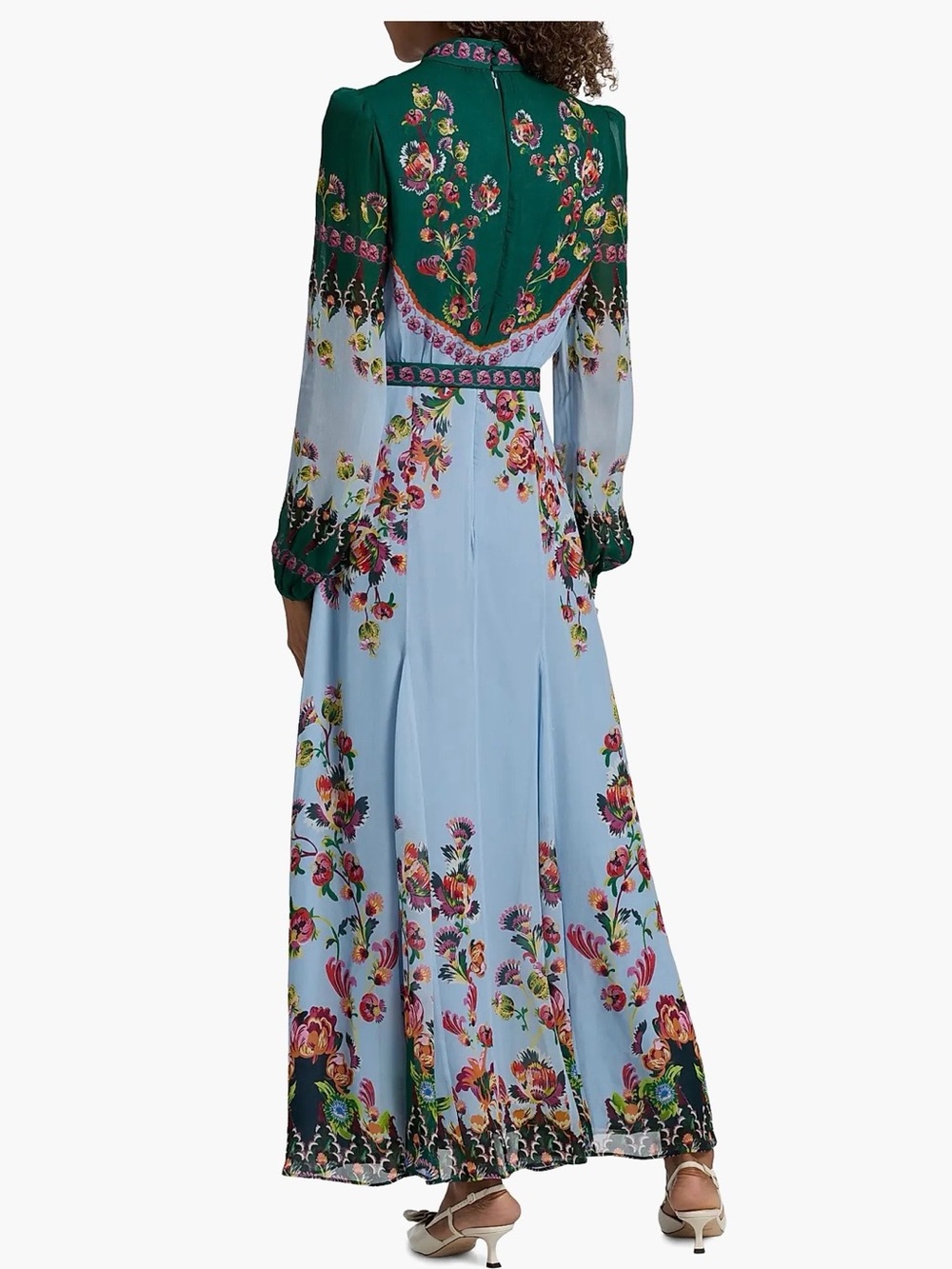SALONI Two-Tone Floral High-Neck Long Sleeve Maxi Dress in Green and Light Blue - Picture 5 of 6